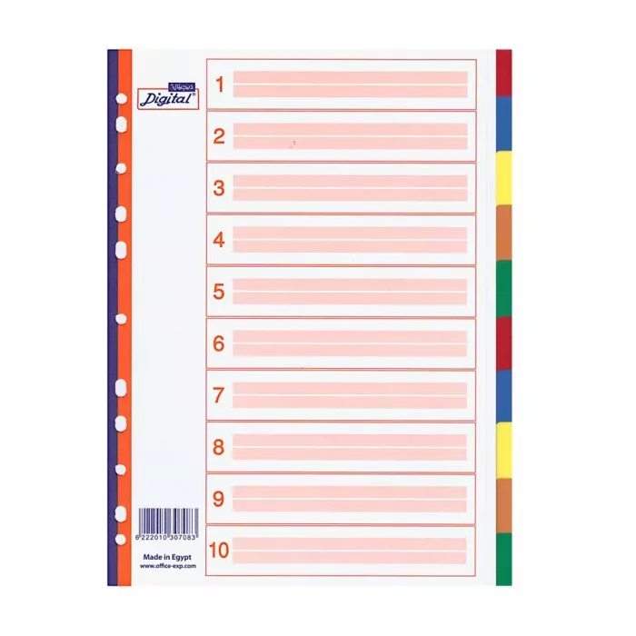 Paco plastic digital dividers, 10 sheets, A4, colored, without thinner
