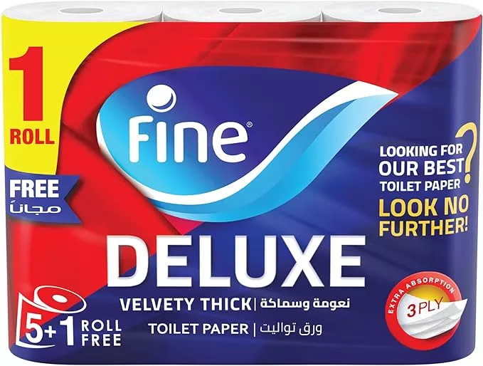 Fine Deluxe Toilet Tissues, 3 layers, 6 rolls